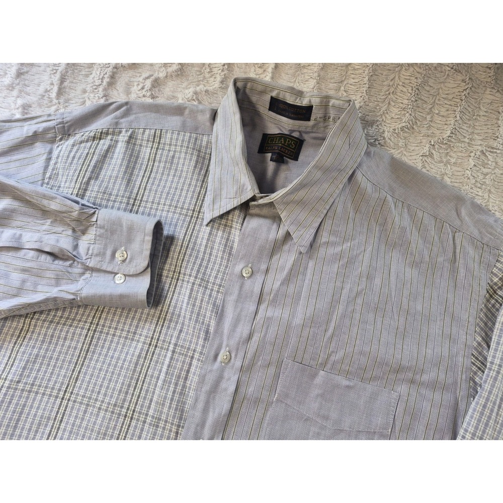 Vintage Chaps Ralph Lauren Shirt Men's Size 16-32/33 Blue Plaid/Stripe Button-Up